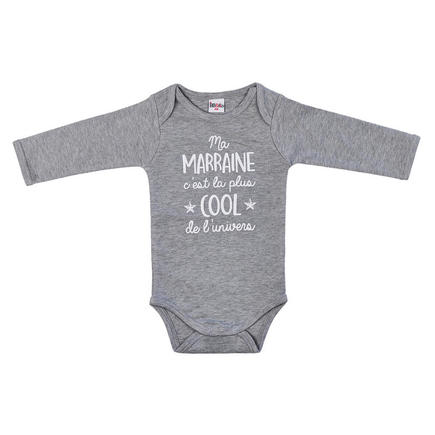 Body Manches Longues "Ma marraine c’est la plus cool" Taille 12 Mois gris Chine BB&CO