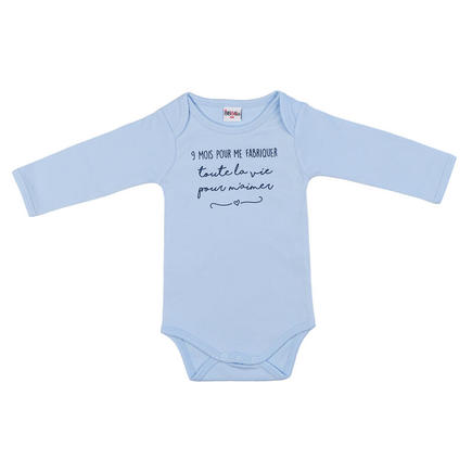 Body Manches Longues "9 mois pour me fabriquer" Taille 12 Mois Bleu Ciel BB&CO
