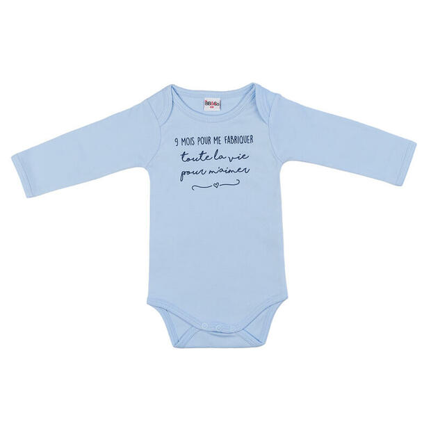 Body Manches Longues "9 mois pour me fabriquer" Taille 12 Mois Bleu Ciel BB&CO