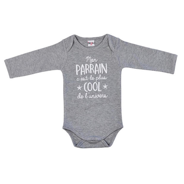 Body Manches Longues  "Mon parrain c’est le plus cool" Taille 12 Mois gris Chine BB&CO