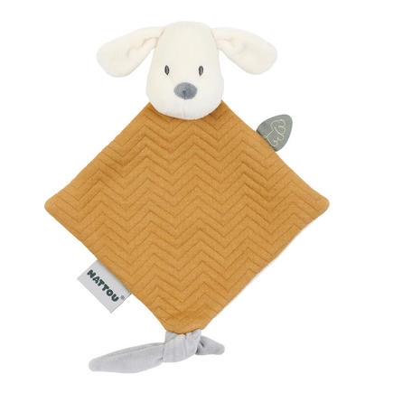 Mini doudou chien jacquard caramel CHARLIE NATTOU