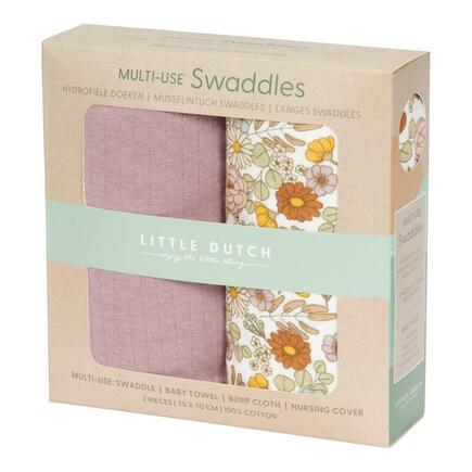 Langes Swaddles 70x70 Vintage Little Flowers Pure Mauve LITTLE DUTCH - 2