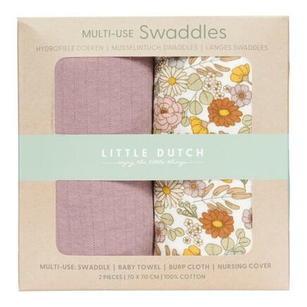 Langes Swaddles 70x70 Vintage Little Flowers Pure Mauve LITTLE DUTCH - 3