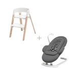 Chaise haute Steps White/Natural + Transat White Deap Grey offert