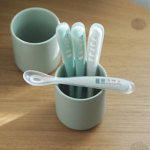 Lot de 4 cuillères 1er âge silicone Velvet Grey/Sage Green BEABA, Vente en  ligne de Accessoires repas bébé