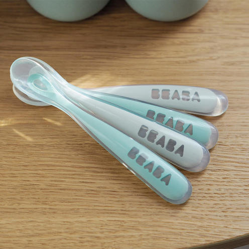 Lot de 4 cuillères 1er âge silicone Velvet Grey/Sage Green BEABA, Vente en  ligne de Accessoires repas bébé