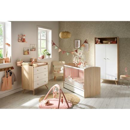 Chambre TRIO Lit 60x120 Commode Armoire ACCESS Blanc Bois Plan à langer OFFERT SAUTHON