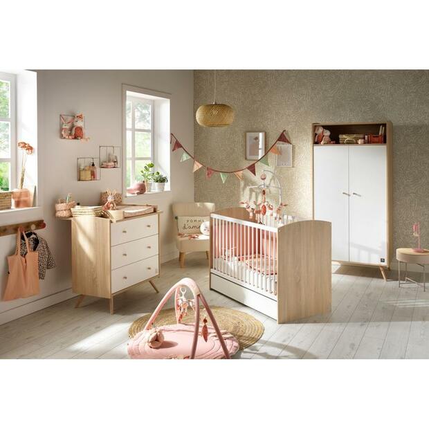 Chambre TRIO Lit 60x120 Commode Armoire ACCESS Blanc Bois Plan à langer OFFERT SAUTHON