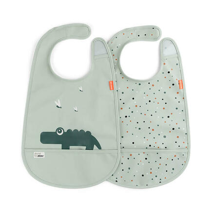 Lot de 2 Bavoirs Velcro CROCO Vert DONE BY DEER, Vente en ligne de Bavoir  et lange bébé