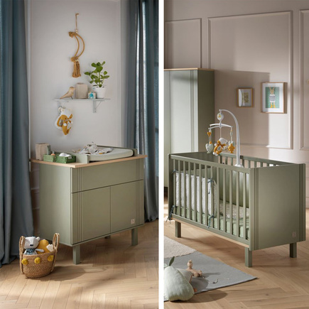 Chambre DUO Lit 60x120 Commode ELEONORE Kaki Plan à langer OFFERT SAUTHON