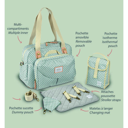 Sac Genève II PLAY PRINT Sage Green BEABA, Vente en ligne de Sac à langer