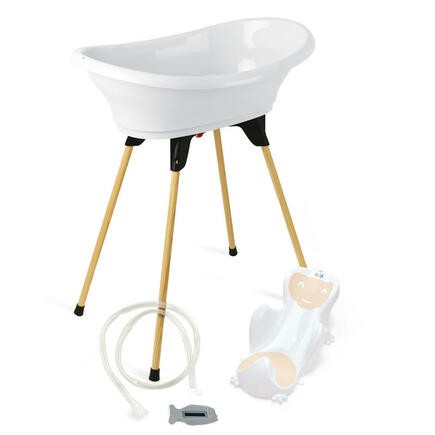 Kit Baignoire VASCO 5 en 1 Blanc Muguet : Baignoire + Pied + Vidange + Transat + Thermomètre THERMOBABY