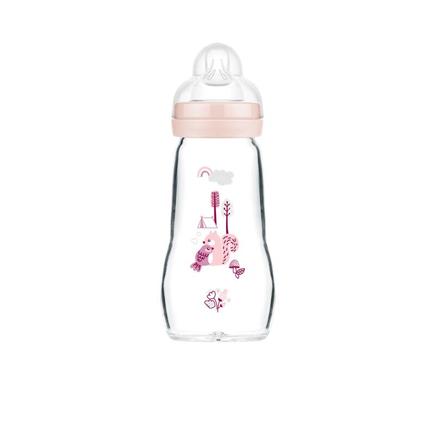 Biberon Verre 260ml 0 à 6 mois Tétine Débit 2 Rose MAM