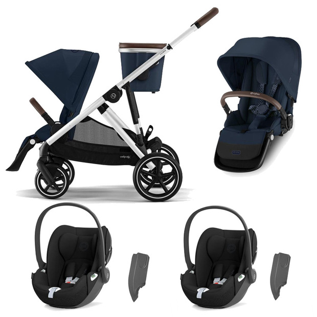 Poussette jumeaux Gazelle S Silver Ocean Blue + 2 Cloud T I-Size Sepia Black CYBEX