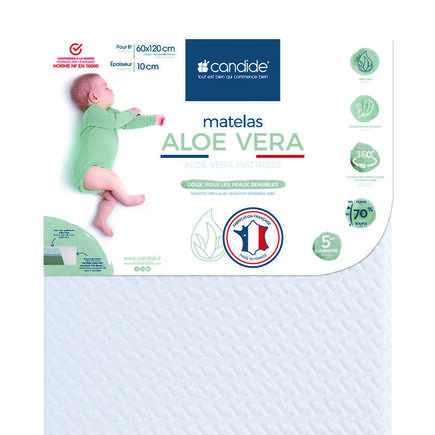 Matelas Aloé Vera Déhoussable 60x120x10 cm Blanc/Vert Olive CANDIDE