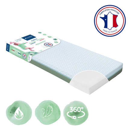 Matelas Aloé Vera Déhoussable 60x120x10 cm Blanc/Vert Olive CANDIDE - 3