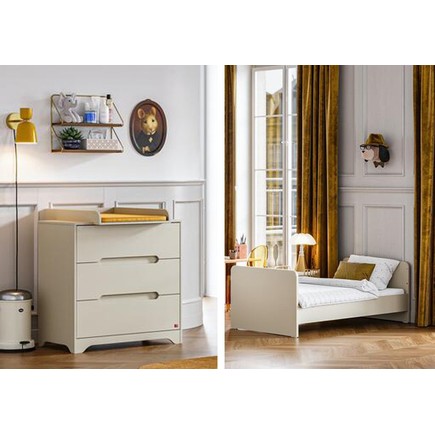 Chambre DUO Lit 70x140 cm + Commode OVA Gris/Beige VOX