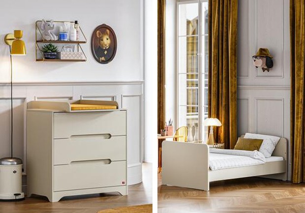 Chambre DUO Lit 70x140 cm + Commode OVA Gris/Beige VOX