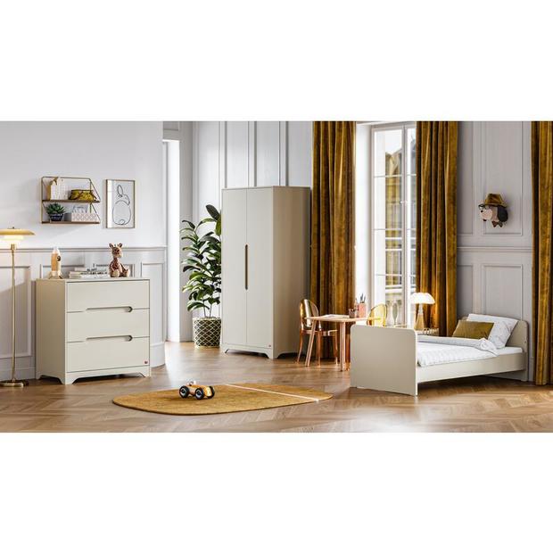 Chambre TRIO Lit 70x140 cm + Commode Armoire OVA Gris/Beige VOX