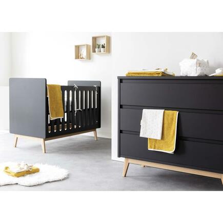 Chambre DUO Lit 140x70 + Commode à langer PURE Black PERICLES