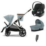 Poussette TRIO Gazelle S Taupe Nacelle Sky Blue ATON B2 Volcano Black