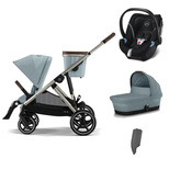 Poussette TRIO Gazelle S Taupe Nacelle Sky Blue ATON 5 Deep Black