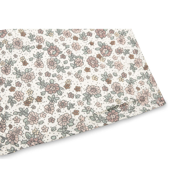 Maxi lange bébé double gaze de coton motifs prairie fleurs, rose et caramel  130 x 130 cm, couverture légère bébé allaitement