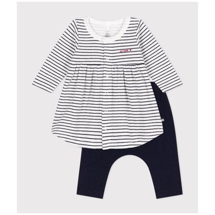 Robe manches longues + legging 3 mois Marshmallow / Smoking PETIT BATEAU