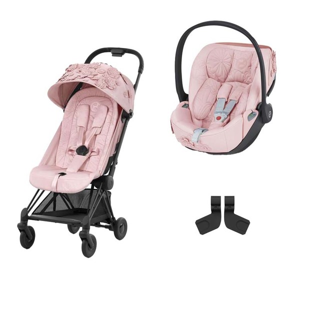 Poussette DUO Coya Matt Black + Cloud T Simply Flowers Pink CYBEX