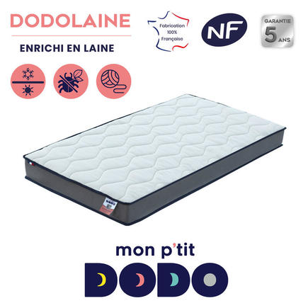 Matelas Dodolaine (face été/face hiver) 60x120 cm Blanc/Anthracite MON P'TIT DODO - 8