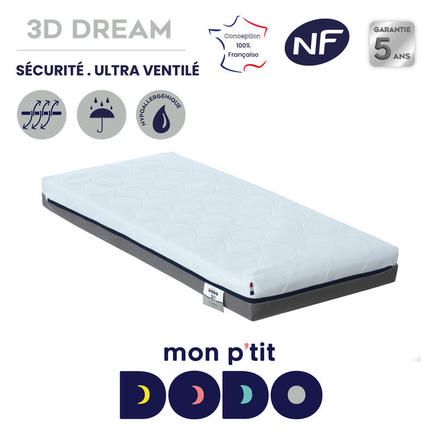 Matelas 3D dream ultra respirant et ventilé 70x140 cm Blanc/Anthracite MON P'TIT DODO - 2