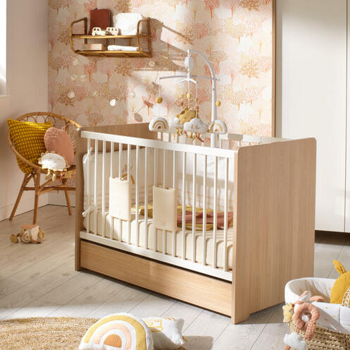 Lit Bébé Evolutif avec Matelas Jany. 3 positions, Bois Massif