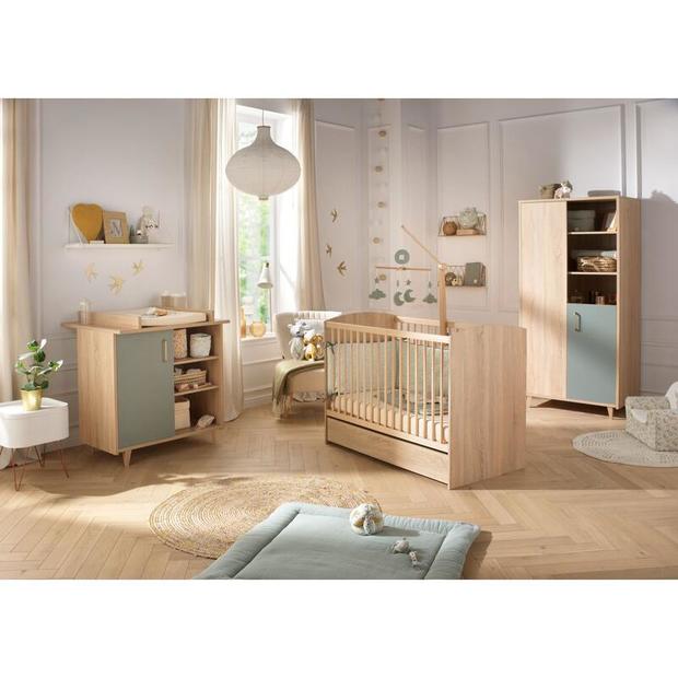 Chambre trio lit 120x60 commode armoire Charlie Sauge BEBE9 CREATION
