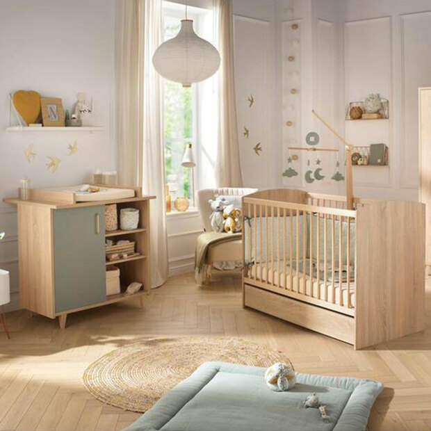 Chambre duo lit 120x60 commode Charlie Sauge BEBE9 CREATION