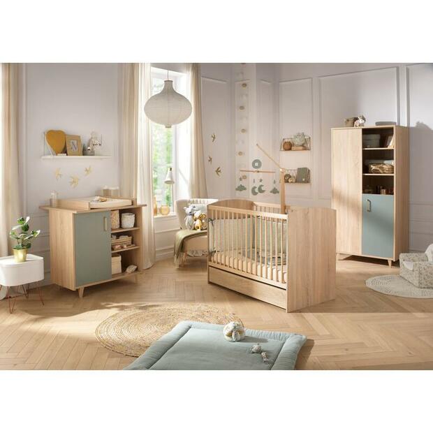 Chambre trio lit 140x70 commode armoire Charlie Sauge BEBE9 CREATION
