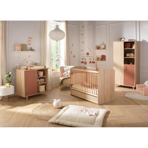 Chambre trio lit 140x70 commode armoire Charlie Terracotta BEBE9 CREATION