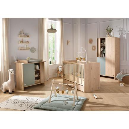 Chambre TRIO Lit 120x60 Commode 1P Armoire 2P TOKYO Sauge + PAL OFFERT SAUTHON