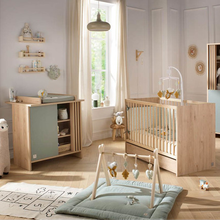 Chambre DUO Lit 120x60 Commode 1P TOKYO Sauge + PAL OFFERT SAUTHON