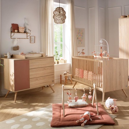 Chambre DUO Lit 140x70 commode SEVENTIES Terracotta + PAL OFFERT SAUTHON