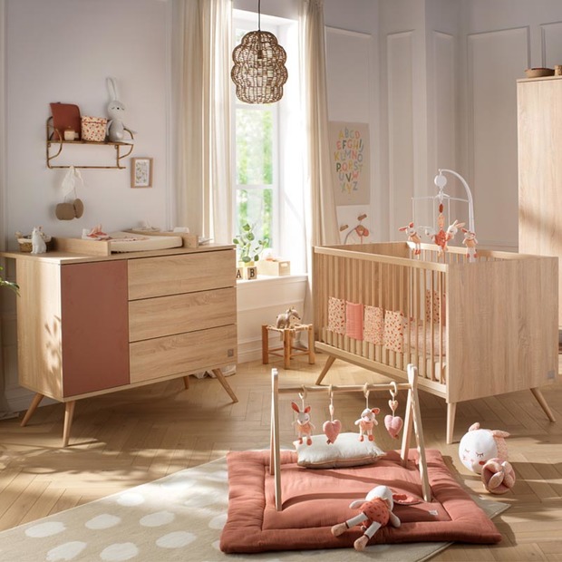 Chambre DUO Lit 140x70 commode SEVENTIES Terracotta + PAL OFFERT SAUTHON