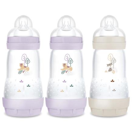 Lot de 3 biberons anti colique 260mL 2-12 mois Planet Love - Lilas MAM