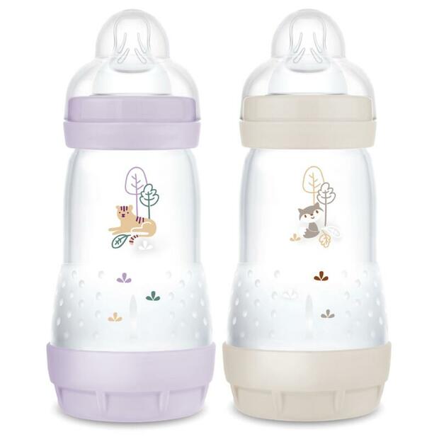 Lot de 2 biberons anti colique 260mL 2-12 mois Planet Love - Lilas MAM