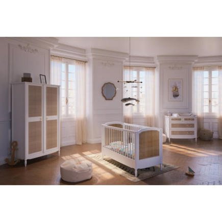 Chambre TRIO Lit 70 x 140 Commode Armoire Hermione Neige THEO