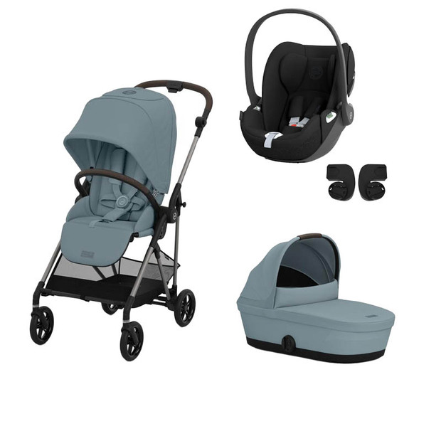 Poussette TRIO Melio 4 Taupe Nacelle Stormy Blue Cloud T Sepia Black CYBEX