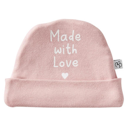 Bonnet naissance doublé pur coton "Made with love" Rose thé BB&CO