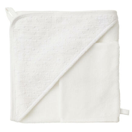 Cape de bain + gant broderie anglaise blanc BB&CO