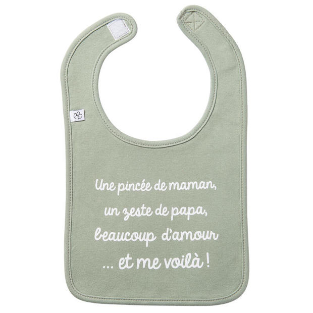 Bavoir Une pincée de maman vert de gris BB&CO