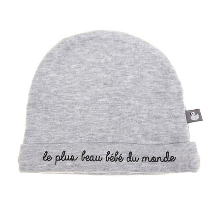 Bonnet de naissance pur coton Le plus beau bébé Gris chiné BB&CO