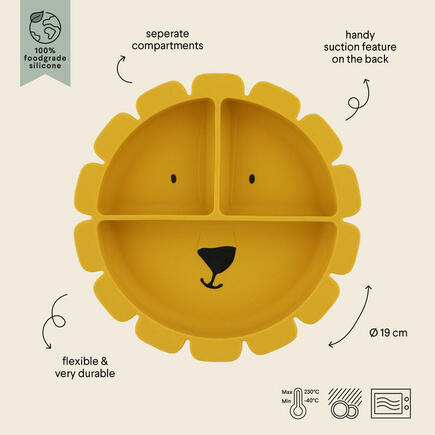 Assiette avec ventouse en silicone et compartiments Mr. Lion - Jaune TRIXIE - 2