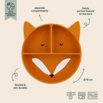 Assiette avec ventouse en silicone et compartiments Mr. Fox - Orange TRIXIE - 2